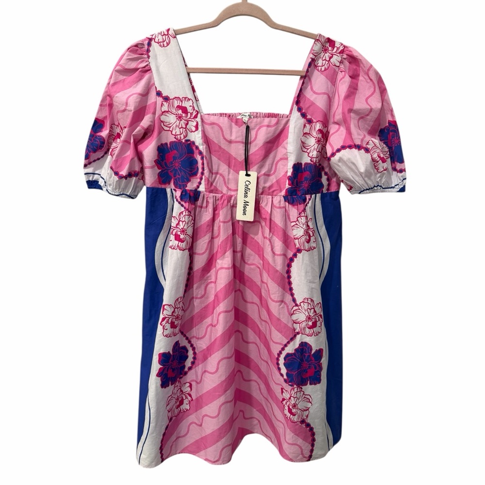 CELINA MOON cotton mini pink‎ purple dress size large NWT